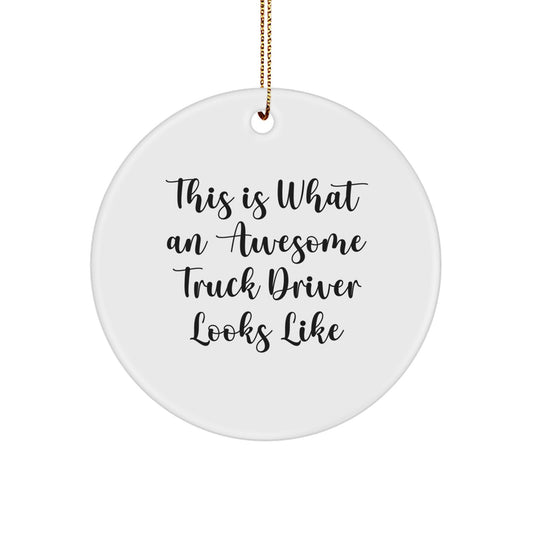 Funny Truck Driver Gifts for Men - Awesome Circle Ornament, This Is What An Awesome Truck Driver Looks Like, Gifts from Friends, Christmas Unique Decorations - Image 1