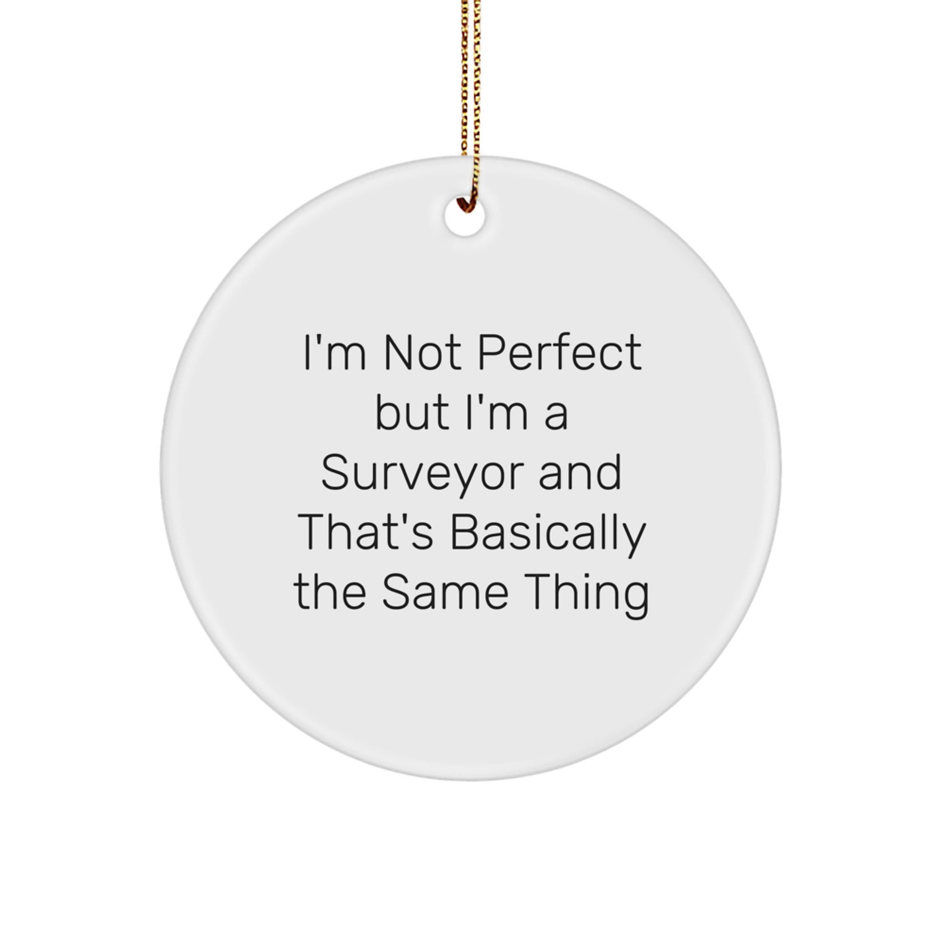 Funny Surveyor Gifts for Him, Christmas Unique Circle Ornament from Friends, 'I'm Not Perfect But I'm A Surveyor And That's Basically The Same Thing' Quote - Image 1