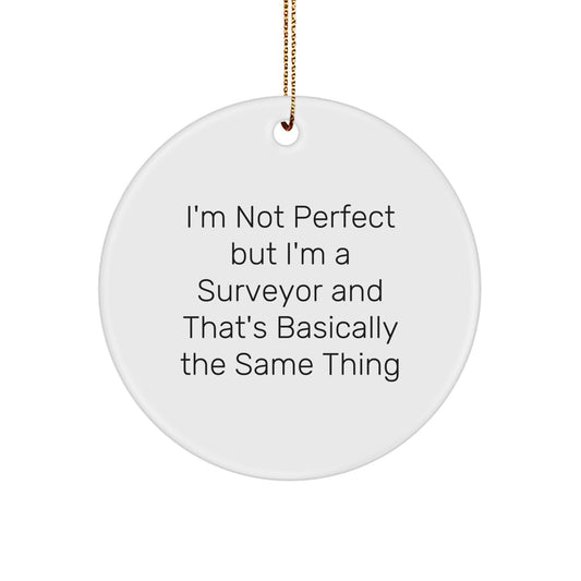 Funny Surveyor Gifts for Him, Christmas Unique Circle Ornament from Friends, 'I'm Not Perfect But I'm A Surveyor And That's Basically The Same Thing' Quote - Image 1
