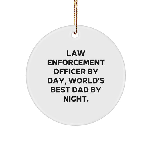 Funny Law Enforcement Officer Gifts from Men to World's Best Dad on Christmas Unique Circle Ornament - Image 1