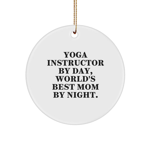 Funny Yoga Instructor Gifts from Men to Women Friends for Yoga Instructor By Day World's Best Mom By Night Circle Ornament - Image 1