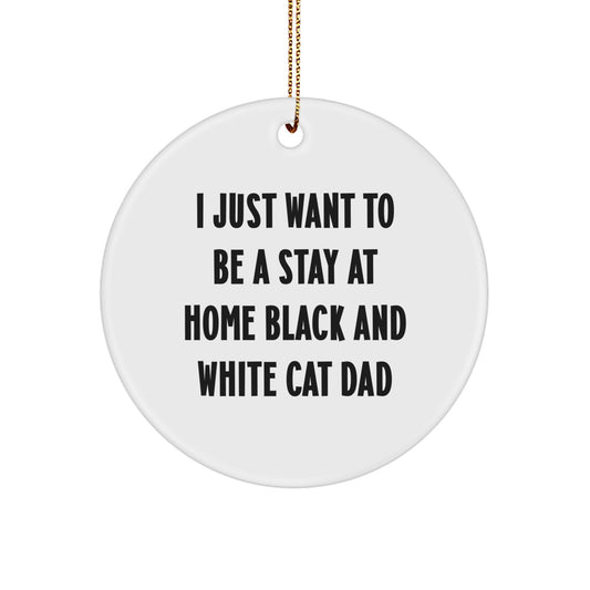 Funny Black and White Cat Enthusiast Gifts for Dad Christmas Circle Ornament from Men - Image 1