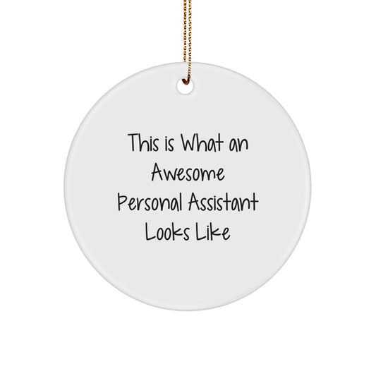 Gifts from Friends, Family, or Coworkers for the Awesome Personal Assistant - 'This Is What An Awesome Personal Assistant Looks Like' Circle Ornament for Christmas - Image 1