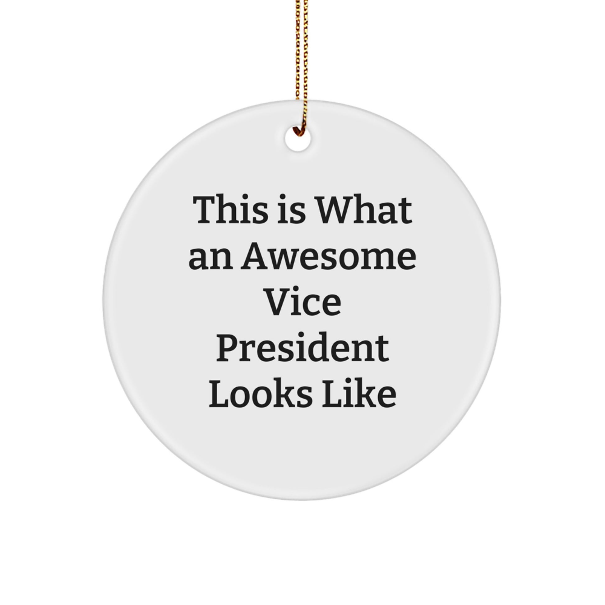 Funny Vice President Gifts from Friends - 'This Is What An Awesome Vice President Looks Like' Circle Ornament for Christmas - Image 1