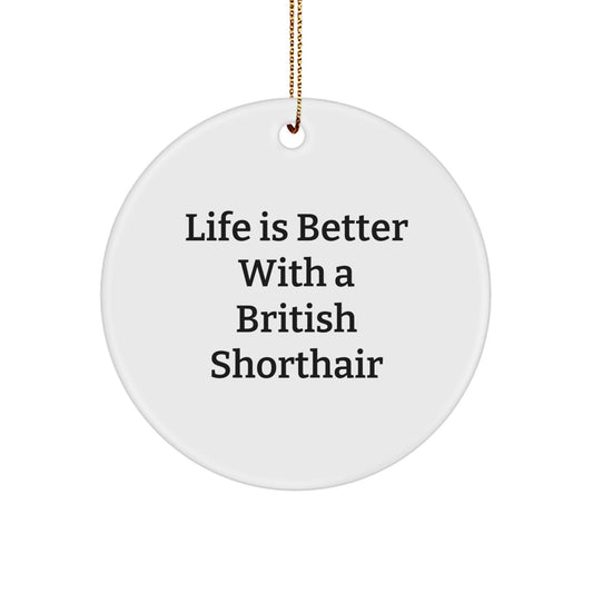 British Shorthair Cat Lover Gifts from Friends to Family, Circle Ornament with Quote 'Life Is Better With A British Shorthair', Perfect for Christmas Unique Gifts - Image 1