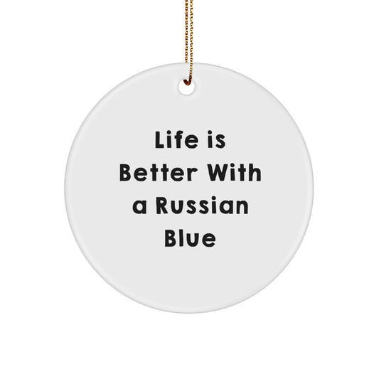 Funny Russian Blue Cat Circle Ornament Gifts from Men to Family for Christmas Unique - Image 1