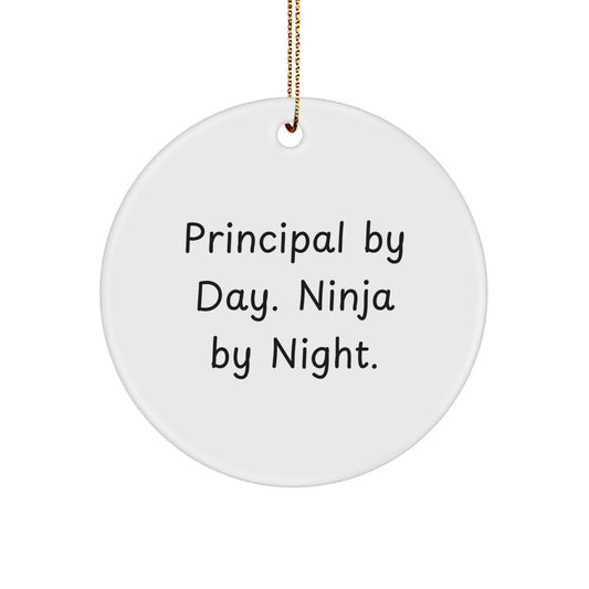 Funny Principal Gifts for Principal By Day Circle Ornament, White, Christmas Unique Gifts from Family to Principal - Image 1