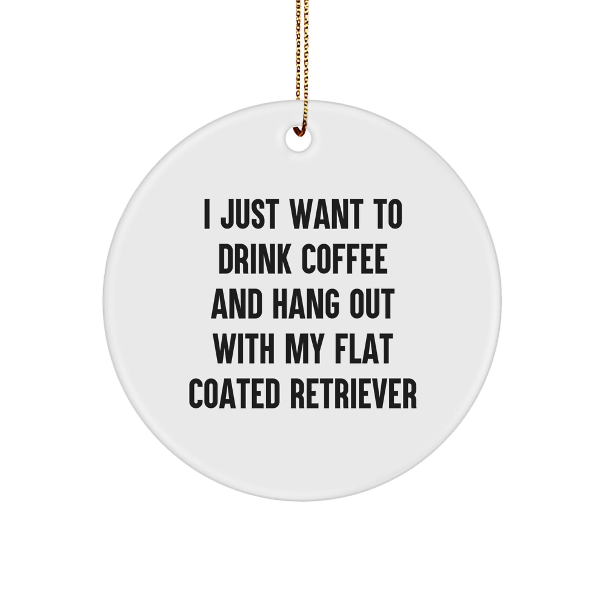 Funny Flat Coated Retriever Dog Gifts for Men, Women, or Friends - 'I Just Want to Drink Coffee and Hang Out with My Flat Coated Retriever' Circle Ornament for Christmas - Image 1