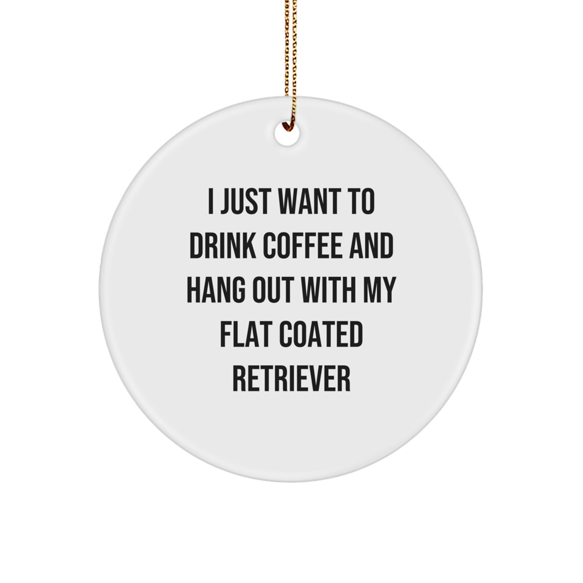 Flat Coated Retriever Dog Lover's Funny Christmas Unique Gift, Circle Ornament, 'I Just Want To Drink Coffee And Hang Out With My Flat Coated Retriever', Gifts from Friends to Family - Image 1
