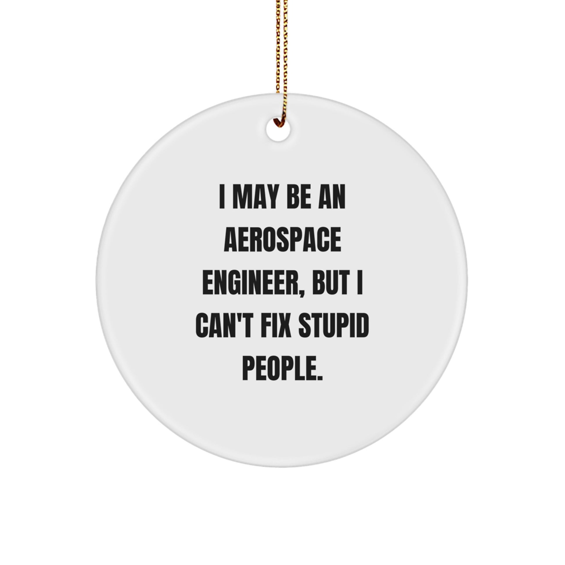 Funny Gift for Aerospace Engineer Friends and Family Christmas Tree Decorations, I May Be An 'Aerospace Engineer' But I Can't Fix Stupid People Circle Ornament - Image 1