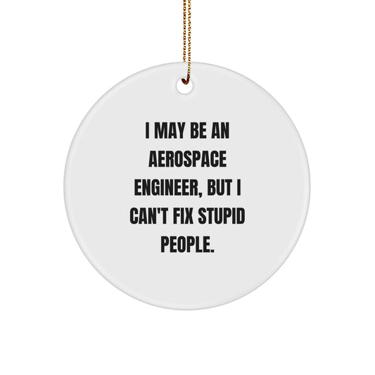 Funny Gift for Aerospace Engineer Friends and Family Christmas Tree Decorations, I May Be An 'Aerospace Engineer' But I Can't Fix Stupid People Circle Ornament - Image 1