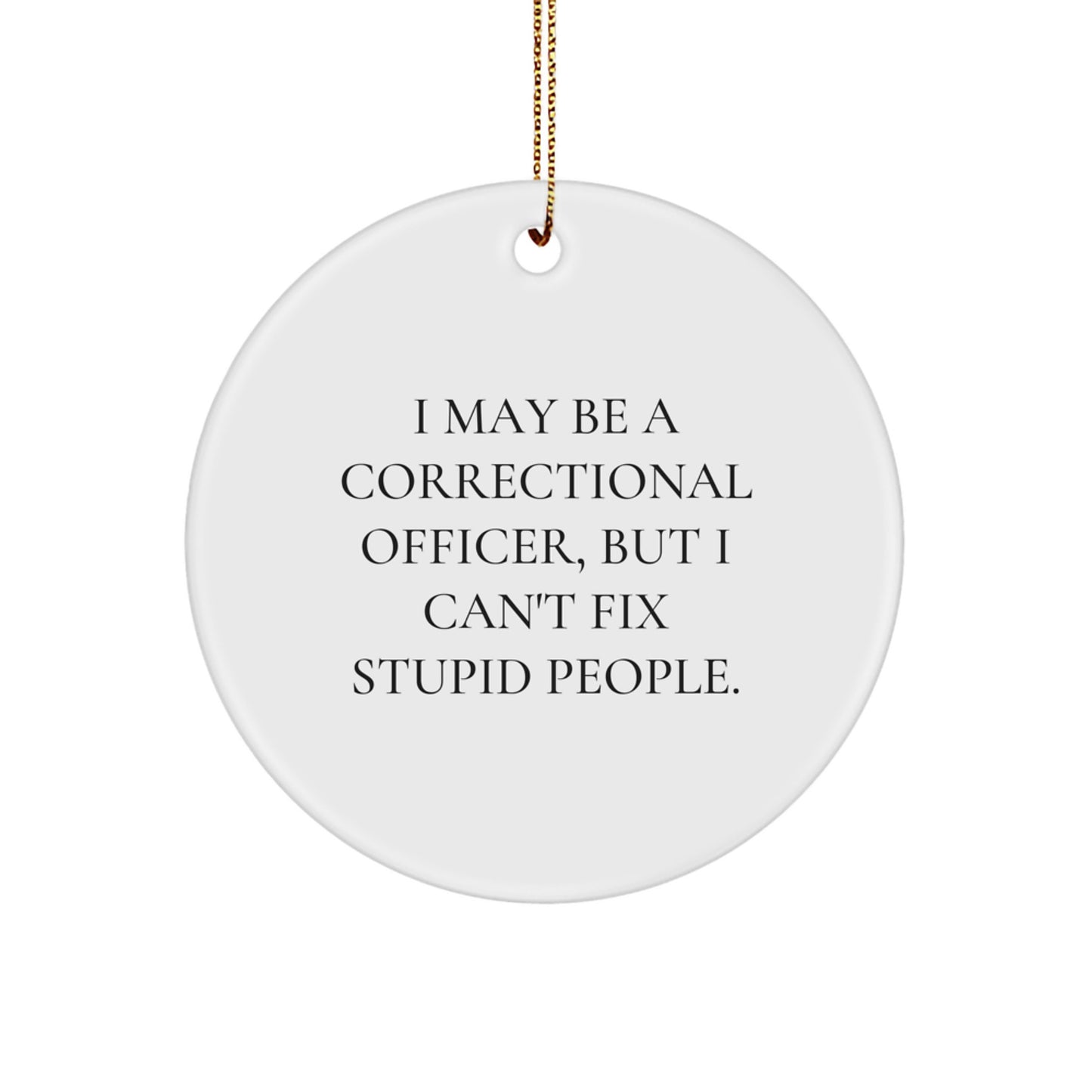 Funny Correctional Officer Gifts, 'I May Be A Correctional Officer, But I Can't Fix Stupid People' Circle Ornament, Correctional Officer Christmas Unique Gifts from Friends to Family - Image 1