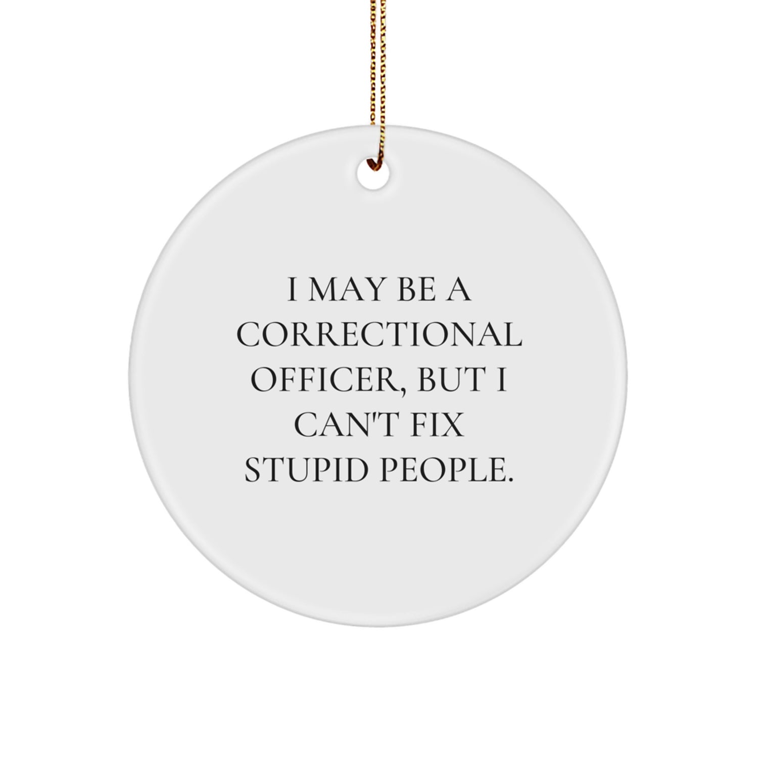 Funny Correctional Officer Gifts, 'I May Be A Correctional Officer, But I Can't Fix Stupid People' Circle Ornament, Correctional Officer Christmas Unique Gifts from Friends to Family - Image 1