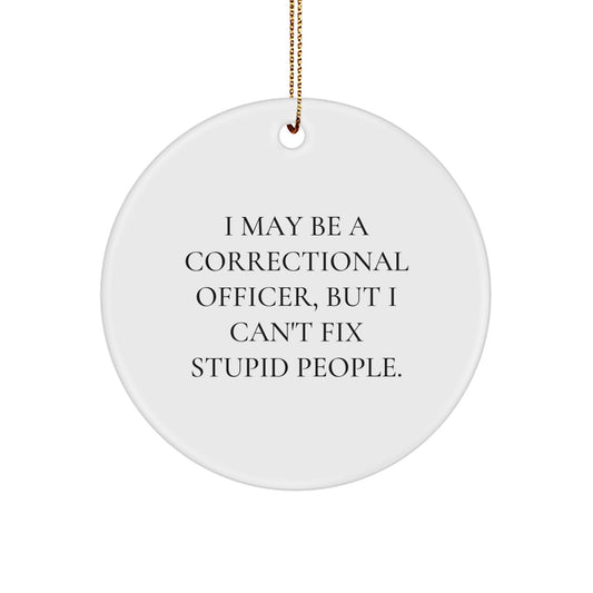 Funny Correctional Officer Gifts, 'I May Be A Correctional Officer, But I Can't Fix Stupid People' Circle Ornament, Correctional Officer Christmas Unique Gifts from Friends to Family - Image 1