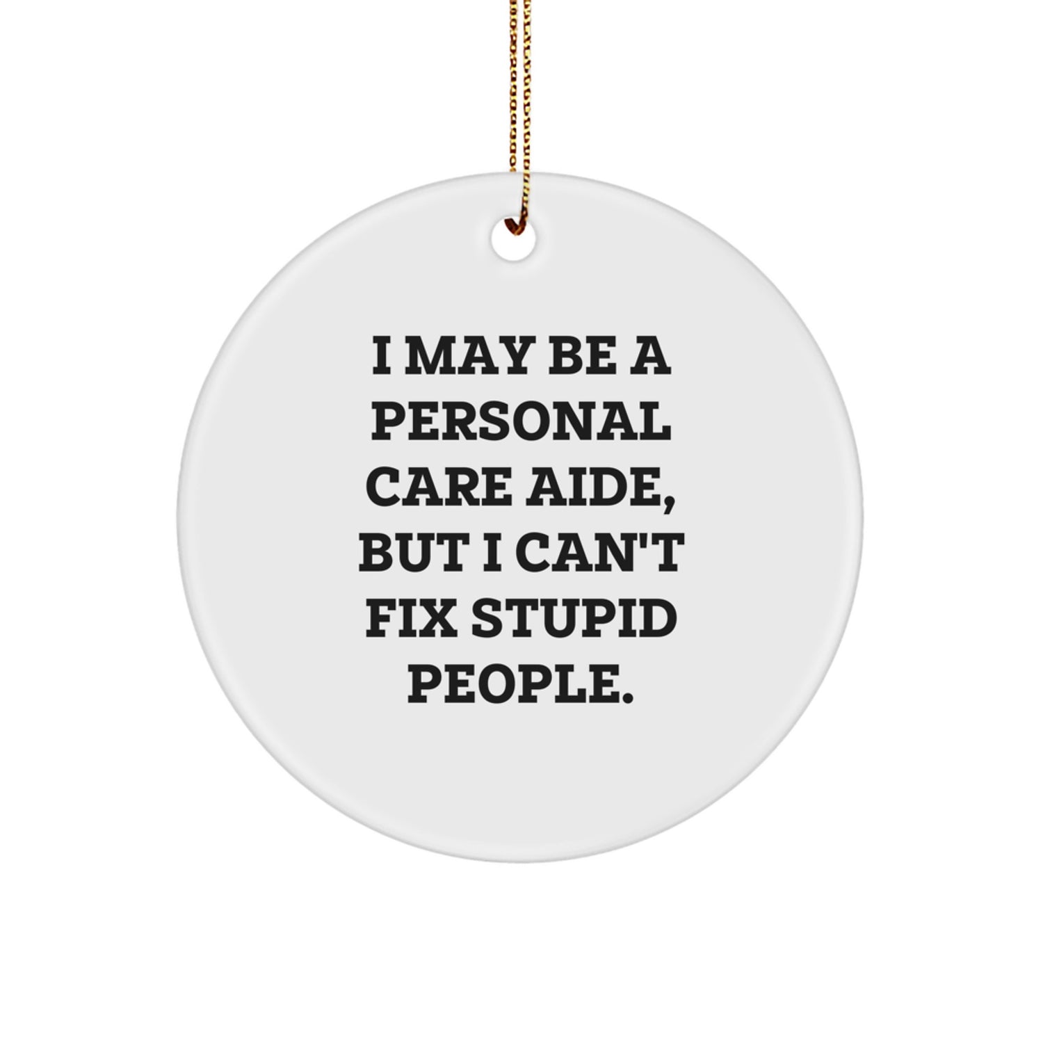 Funny Gifts from Friends for Personal Care Aide, I May Be A Personal Care Aide, But I Can't Fix Stupid People. Circle Ornament for Christmas - Image 1