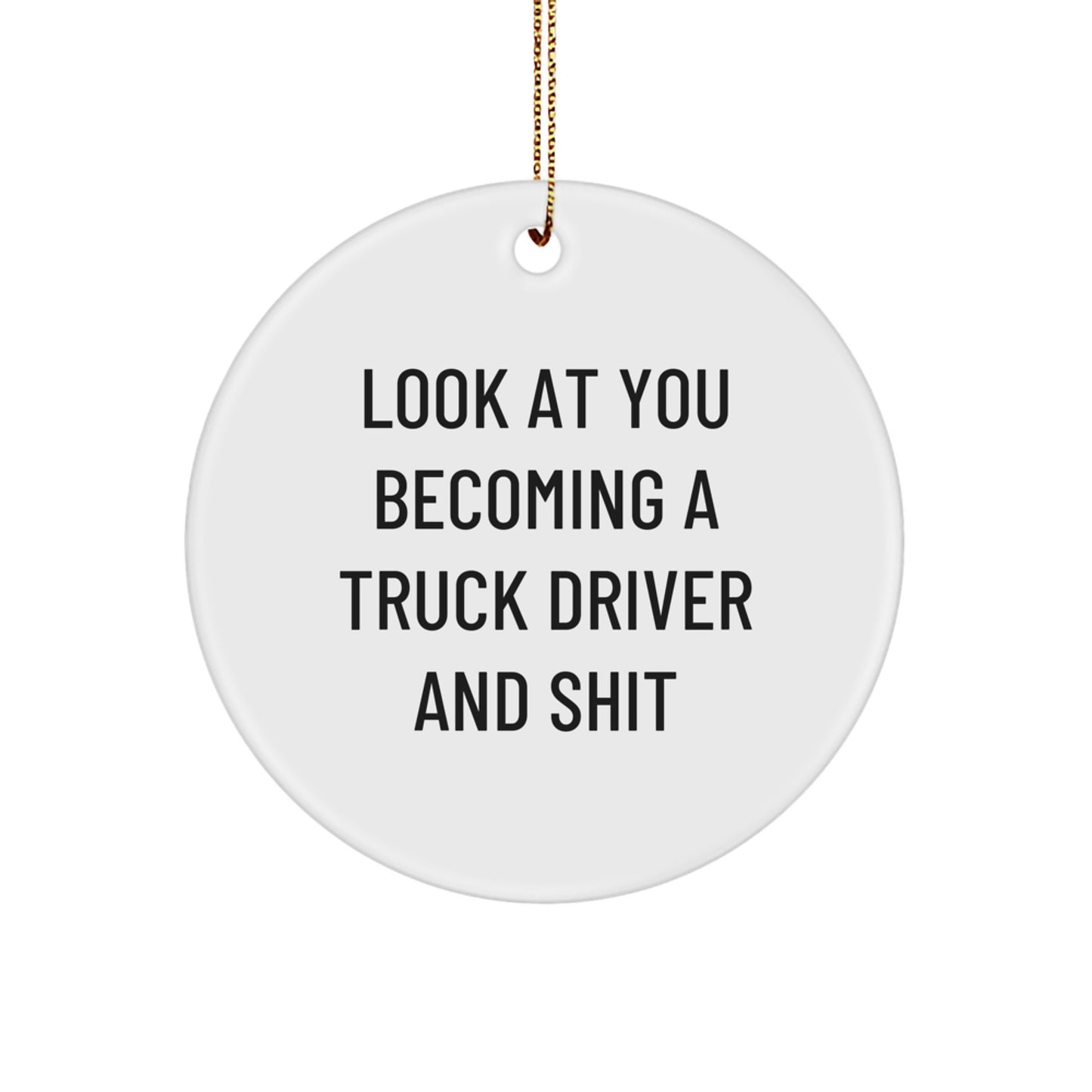 Funny Truck Driver Gifts from Friends - Look At You Becoming A Truck Driver And Shit - Circle Ornament for Christmas Unique Gifts - Image 1