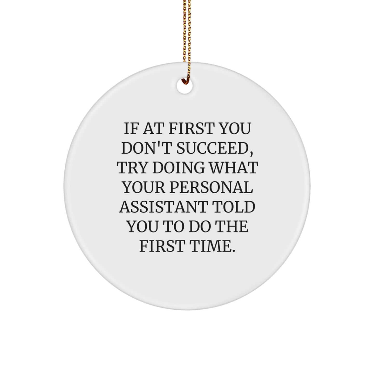 Funny Personal Assistant Gifts from Friends for Christmas Circle Ornament, If At First You Don't Succeed, Try Doing What Your Personal Assistant Told You To Do The First Time. - Image 1