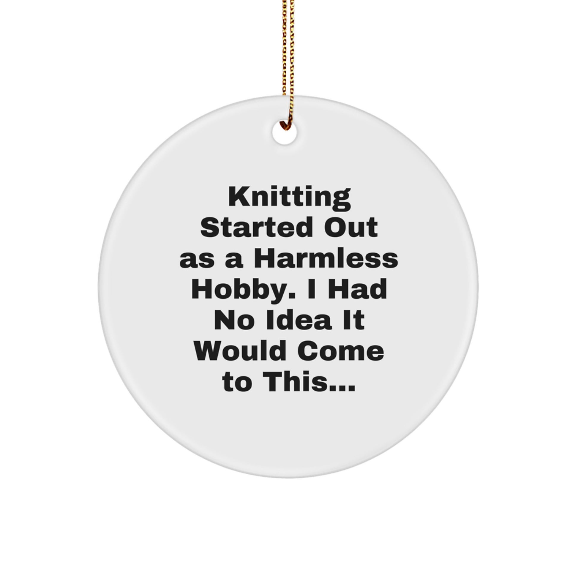 Funny Knitting Gifts for Women - Knitting Circle Ornament, White, Festive Gold Cord, Perfect Christmas Unique Gifts from Friends to Family, Knitting Lovers - Image 1