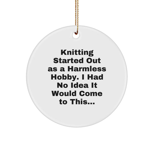 Funny Knitting Gifts for Women - Knitting Circle Ornament, White, Festive Gold Cord, Perfect Christmas Unique Gifts from Friends to Family, Knitting Lovers - Image 1
