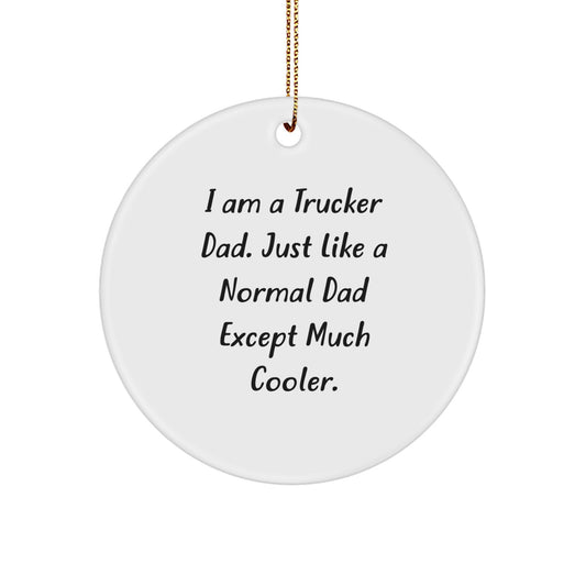 Funny Trucker Gifts for Him from Family, Trucker Dad Circle Ornament Christmas Unique Decorations - Image 1