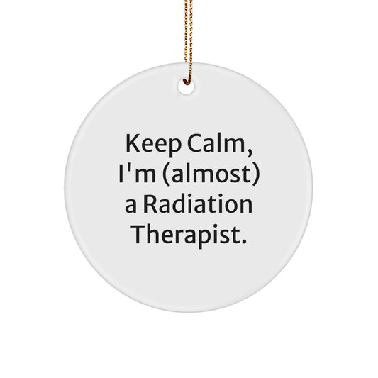 Funny Radiation Therapist Gifts for Men from Friends, Christmas Unique Circle Ornament, 'Keep Calm, I'm (almost) A Radiation Therapist', Birthday, Graduation - Image 1