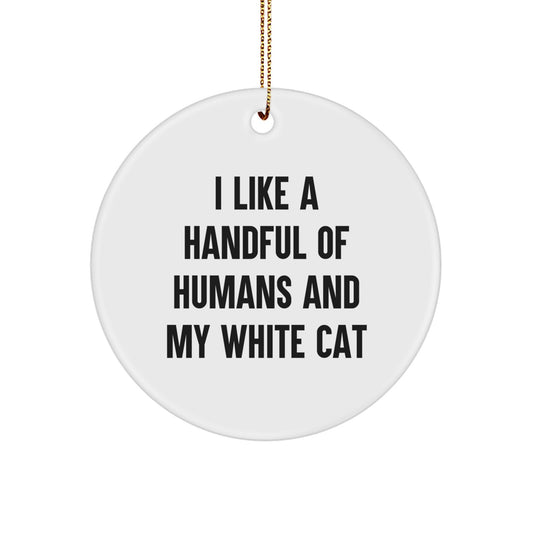 Funny White Cat Circle Ornament Gifts from Friends for Men, Women, and Family at Christmas Time - Image 1