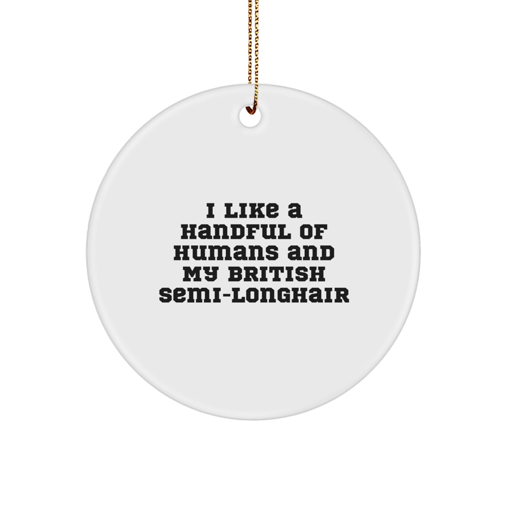 British Semi-Longhair Cat Lover Gifts, Funny Cats Saying Circle Ornament, I Like A Handful Of Humans And My British Semi-longhair, Christmas Decorations for Home Office, Gifts from Friends to Family - Image 1