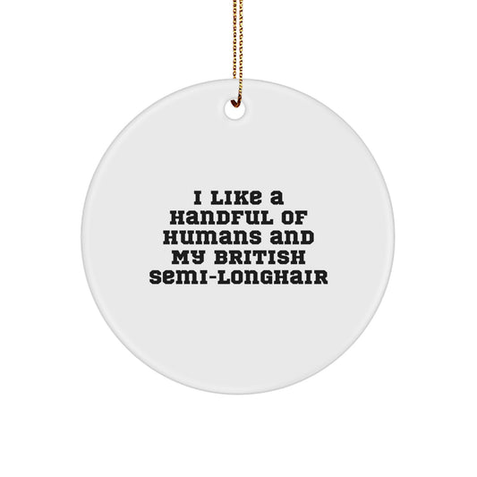 British Semi-Longhair Cat Lover Gifts, Funny Cats Saying Circle Ornament, I Like A Handful Of Humans And My British Semi-longhair, Christmas Decorations for Home Office, Gifts from Friends to Family - Image 1