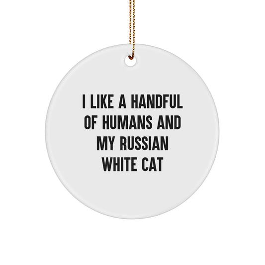 Funny Russian White Cat Gifts for Men and Women from Friends and Family, Circle Ornament for Christmas Unique Unique - Image 1