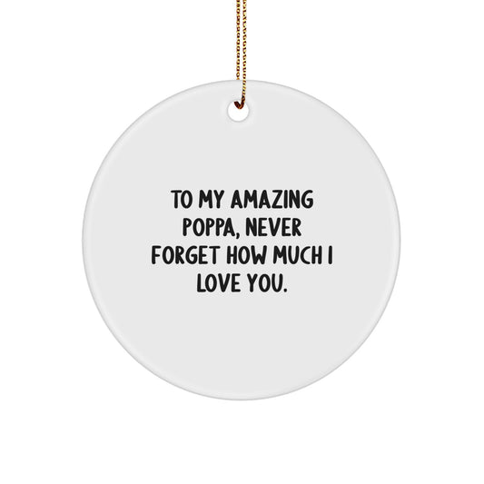 Funny Poppa Gifts for Men, Circle Ornament with 'To My Amazing Poppa, Never Forget How Much I Love You.' Quote, Christmas Unique Gifts from Family - Image 1
