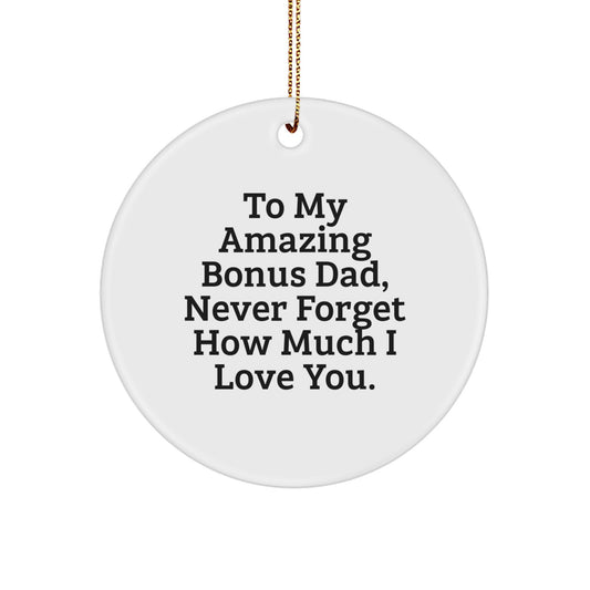 Funny Bonus Dad Gifts from Family, Circle Ornament with To My Amazing Bonus Dad Quote, Christmas Unique Gifts for Bonus Dad - Image 1