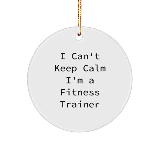 Funny Fitness Trainer Gifts from Friends for Christmas Unique Circle Ornament, 'I Can't Keep Calm I'm A Fitness Trainer' - Christmas Decorations - Image 1