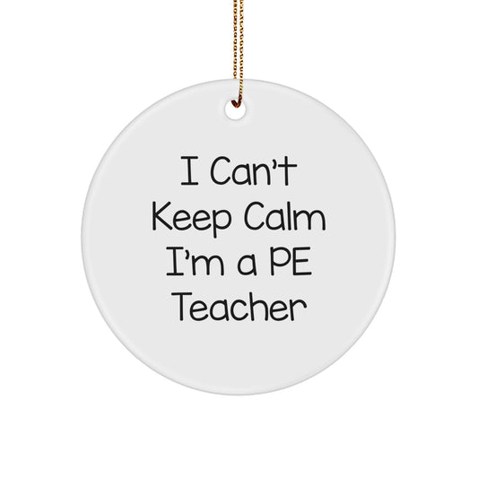 Funny PE Teacher Gifts from Men to Friends this Christmas - 'I Can't Keep Calm I'm A PE Teacher' Circle Ornament - Image 1