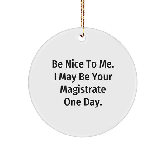 Funny Magistrate Circle Ornament Gifts from Men to Friends for Christmas, Unique Magistrate Office Decor, Be Nice to Me I May Be Your Magistrate One Day - Image 1