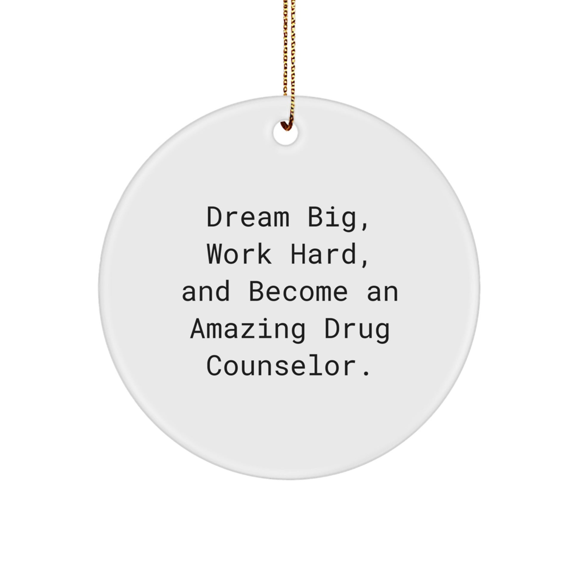 Gifts from Friends and Family, Inspirational Drug Counselor Christmas Circle Ornament, Dream Big Work Hard Quote - Image 1
