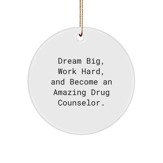 Gifts from Friends and Family, Inspirational Drug Counselor Christmas Circle Ornament, Dream Big Work Hard Quote - Image 1