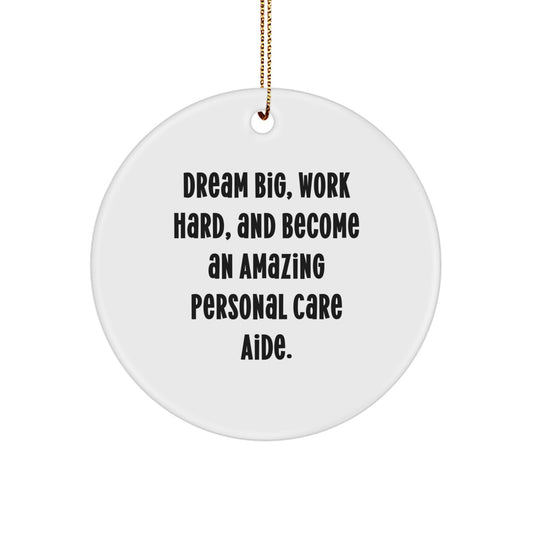 Personal Care Aide Gifts for Christmas, 'Dream Big, Work Hard, And Become An Amazing Personal Care Aide!' Circle Ornament, Gifts from Family to Friends - Image 1