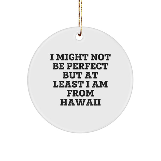 Hawaii Christmas Unique Gifts from Friends and Family, Funny Circle Ornament, Perfectly Imperfect Quote, White - Image 1