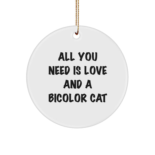 Bicolor Cat Gifts from Friends - 'All You Need Is Love And A Bicolor Cat' Circle Ornament for Men, Women, Family, Christmas Unique Presents - Image 1