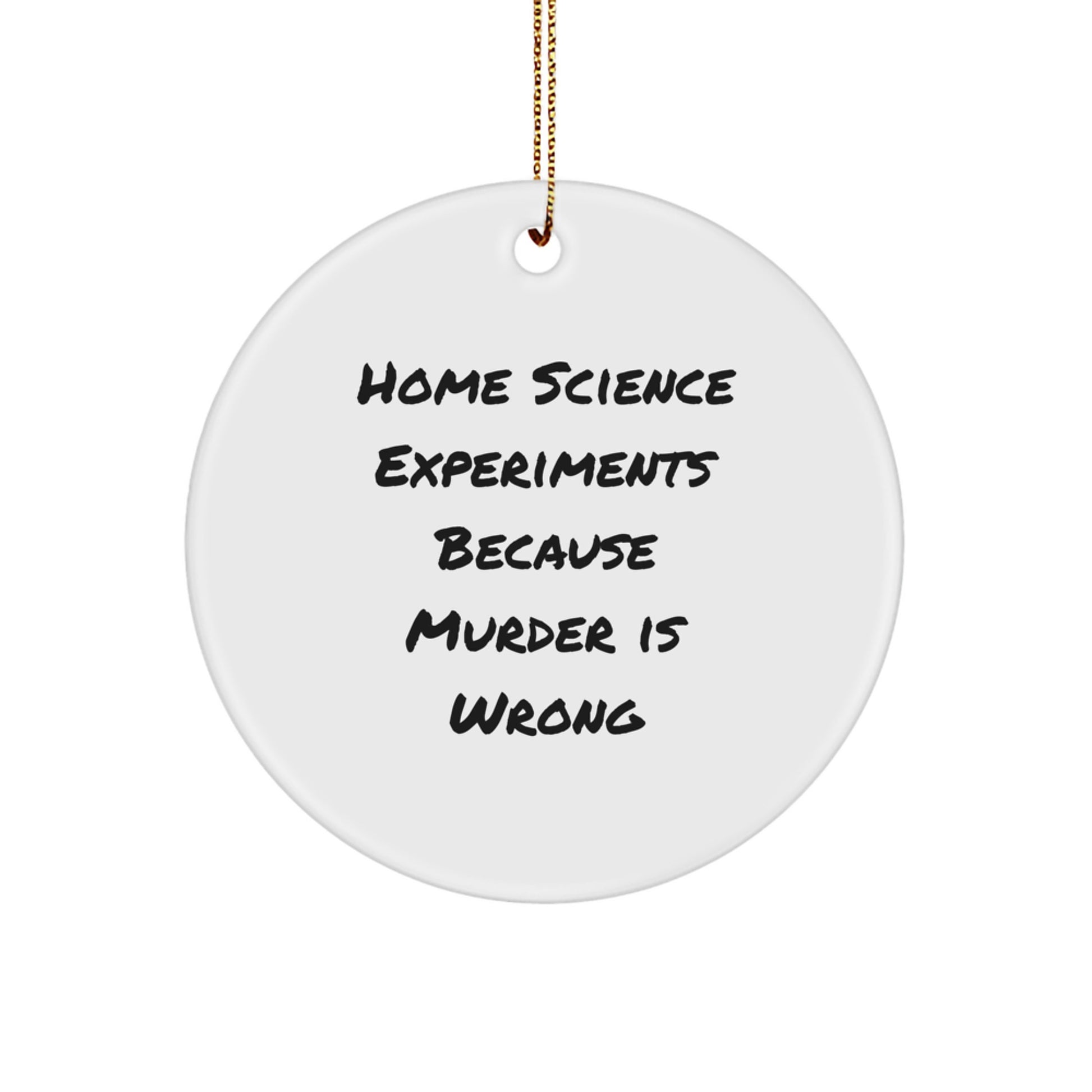 Funny Home Science Experiments Gifts for Men, Women, and Kids - 'Home Science Experiments Because Murder Is Wrong' Circle Ornament, Unique Christmas Decorations - Image 1