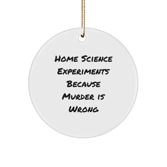 Funny Home Science Experiments Gifts for Men, Women, and Kids - 'Home Science Experiments Because Murder Is Wrong' Circle Ornament, Unique Christmas Decorations - Image 1