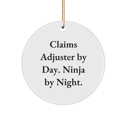 Claims Adjuster Gifts for Men, Funny Circle Ornament, 'Claims Adjuster By Day. Ninja By Night.' Quote, Christmas Unique Gifts from Friends, Coworkers, or Family - Victory Thru Vision