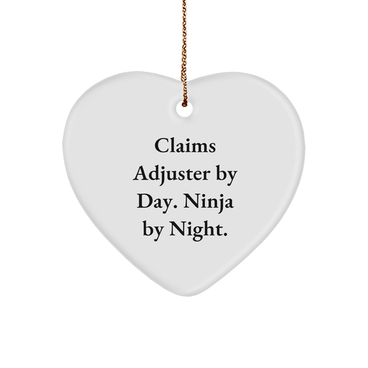 Claims Adjuster Gifts from Friends for Christmas - 'Claims Adjuster By Day. Ninja By Night.' Heart Ornament - Victory Thru Vision