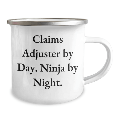 Claims Adjuster Humor Gifts from Friends for Graduation Unique Mugs, 'Claims Adjuster By Day. Ninja By Night.' Funny Quote, 12 oz Stainless Steel Camping Mug - Victory Thru Vision