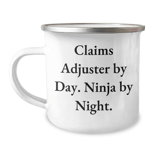 Claims Adjuster Humor Gifts from Friends for Graduation Unique Mugs, 'Claims Adjuster By Day. Ninja By Night.' Funny Quote, 12 oz Stainless Steel Camping Mug - Victory Thru Vision