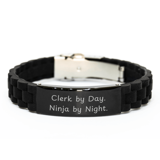 Clerk Gifts for Men - Clerk By Day. Ninja By Night. Glide lock Clasp Black Stainless Steel Silicone Adjustable Gift for Graduation - Victory Thru Vision