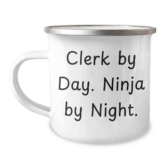 Clerk Gifts from Friends, Funny Clerk By Day. Ninja By Night. Graduation Unique Gifts, Camping Mug for Clerk - Victory Thru Vision