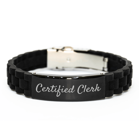 Clerk's Funny Gift, Certified Clerk Quote, Glide lock Clasp Black Stainless Steel Adjustable Gift for Men from Friends, Unique Father's Day Jewelry - Victory Thru Vision