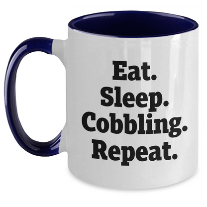 Cobbling Enthusiast Gifts from Friends and Family - Two Tone Coffee Mug with Funny Eat. Sleep. Cobbling. Repeat. Quote, Perfect for Father's Day - Victory Thru Vision 