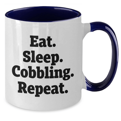 Cobbling Enthusiast Gifts from Friends and Family - Two Tone Coffee Mug with Funny Eat. Sleep. Cobbling. Repeat. Quote, Perfect for Father's Day - Victory Thru Vision 